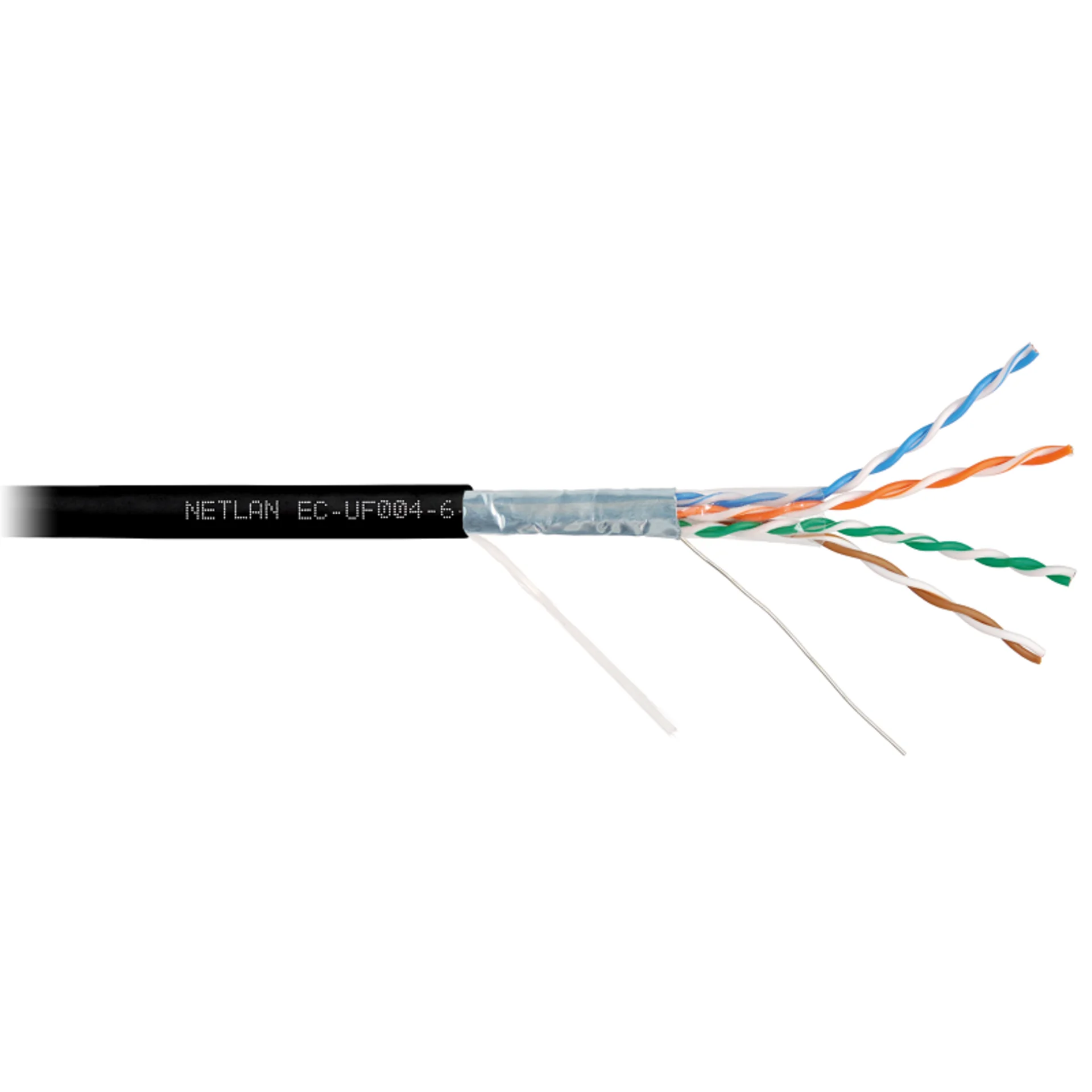 Кабель NETLAN U/UTP 4 пары, Кат.6 (Класс E), 250МГц, одножильный, BC (чистая медь), внешний, PE до -40C, черный, 305м
