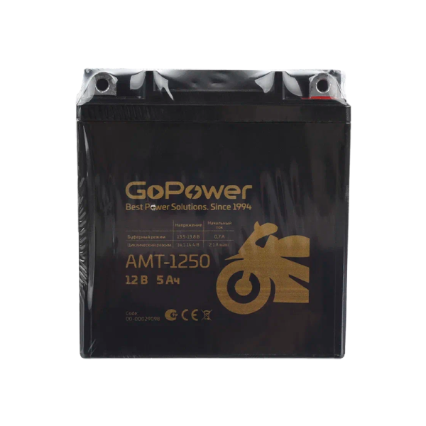 Аккумулятор для мототехники GoPower AMT-1250 12V 5Ah клеммы под болт M5 (1/10)