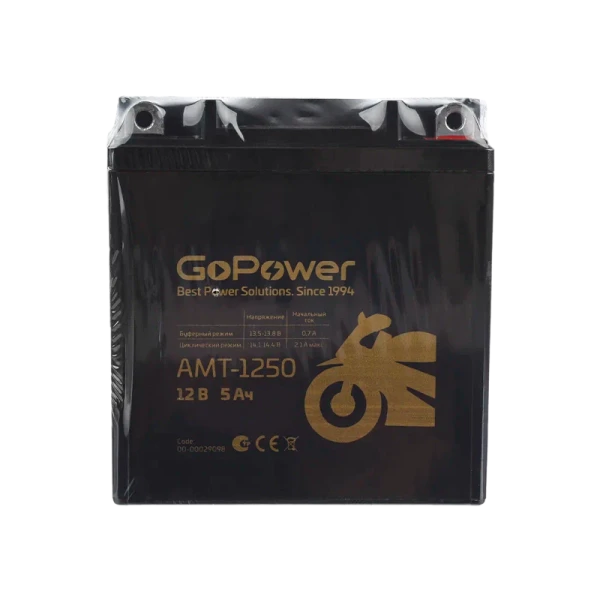 Аккумулятор для мототехники GoPower AMT-1250 12V 5Ah клеммы под болт M5 (1/10)