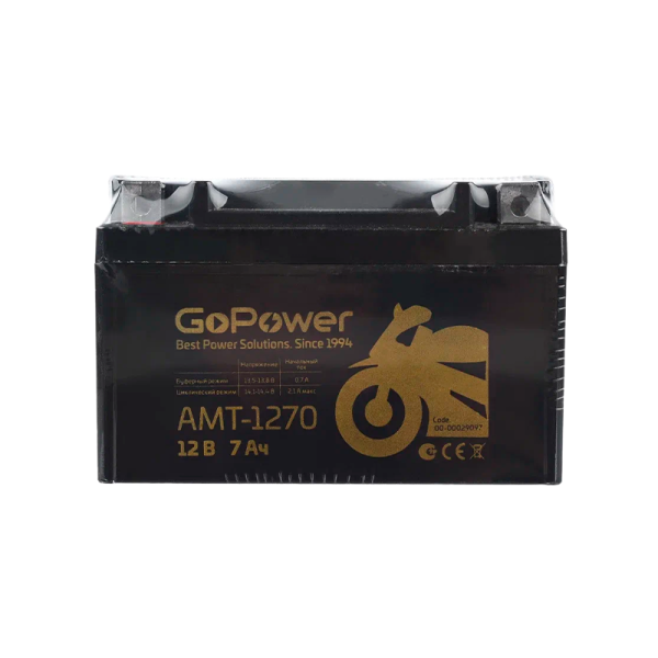 Аккумулятор для мототехники GoPower AMT-1270 12V 7Ah клеммы под болт M6 (1/10)