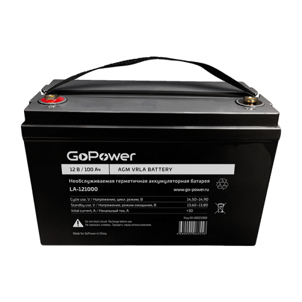 Аккумулятор свинцово-кислотный GoPower LA-121000 12V 100Ah клеммы под болт M8